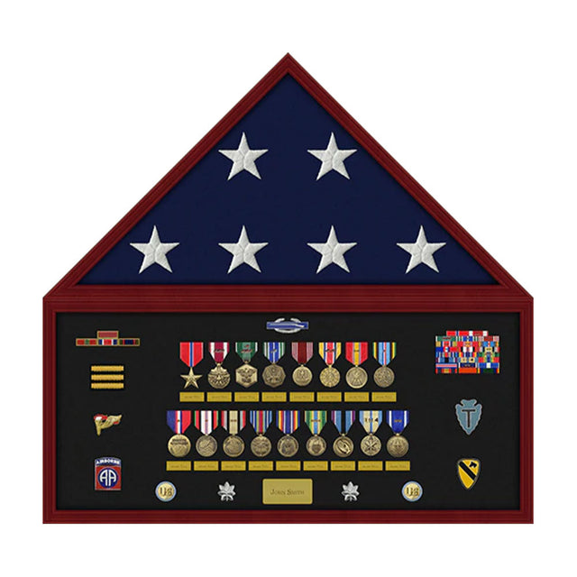 Pre-Assembled Flag and Memorabilia Shadow Box Display Case with Flag Black