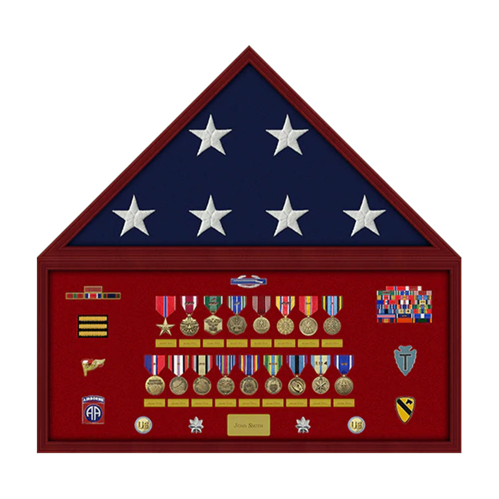 Pre-Assembled Flag and Memorabilia Shadow Box Display Case with Flag Red