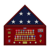 Pre-Assembled Flag and Memorabilia Shadow Box Display Case with Flag Red