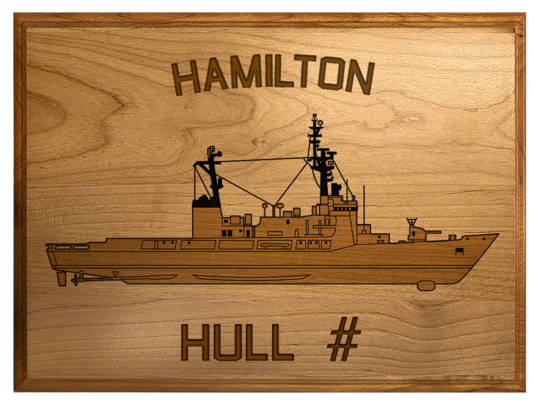 U.S. Navy Custom Ship 3D Laser Engraved Plaque Shadow Boxes, Display Cases, and Presentation Cases np.Hamilton