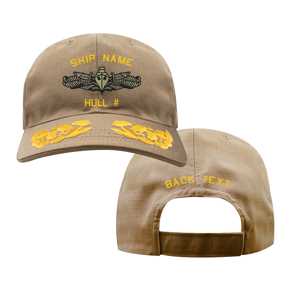 U.S. Navy Custom Ship Cap - Coyote - Admiral Scrambled Eggs -Navy Officer Surface Warfare Insignia Hats and Caps 