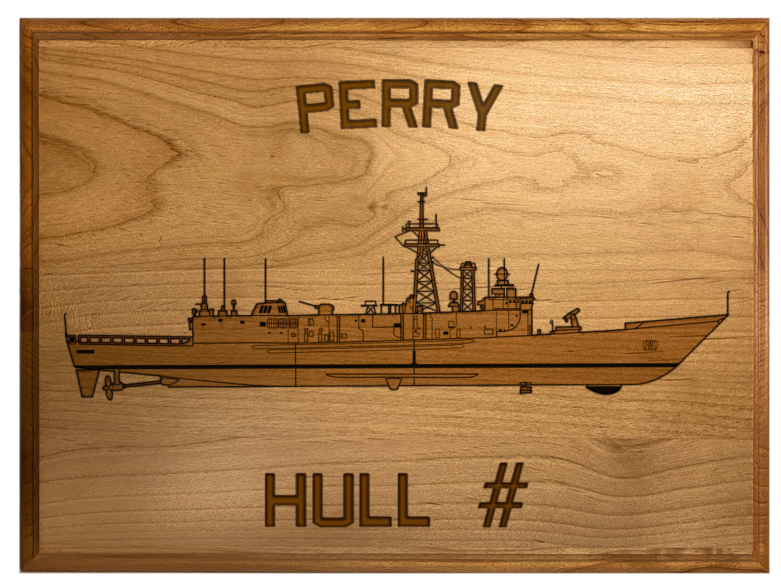 U.S. Navy Custom Ship 3D Laser Engraved Plaque Shadow Boxes, Display Cases, and Presentation Cases np.Perry