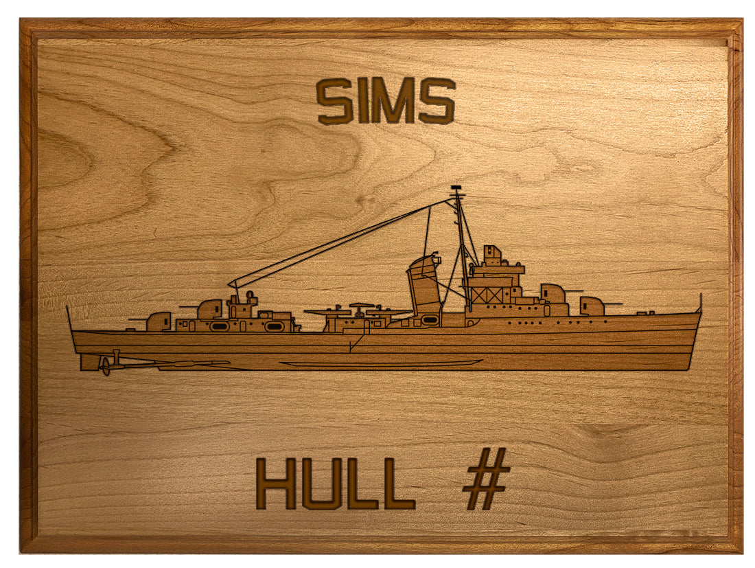 U.S. Navy Custom Ship 3D Laser Engraved Plaque Shadow Boxes, Display Cases, and Presentation Cases np.Sims