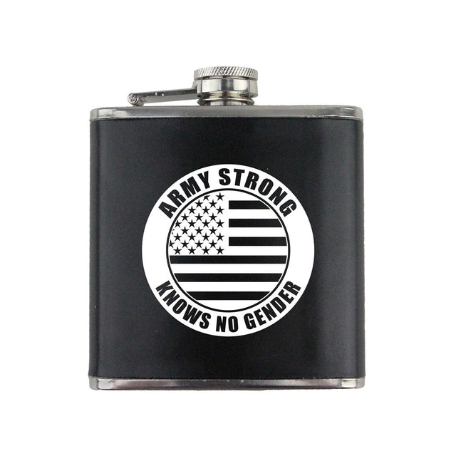 Army Strong Knows No Gender Stamp 6 oz. Flask with Wrap Flasks 